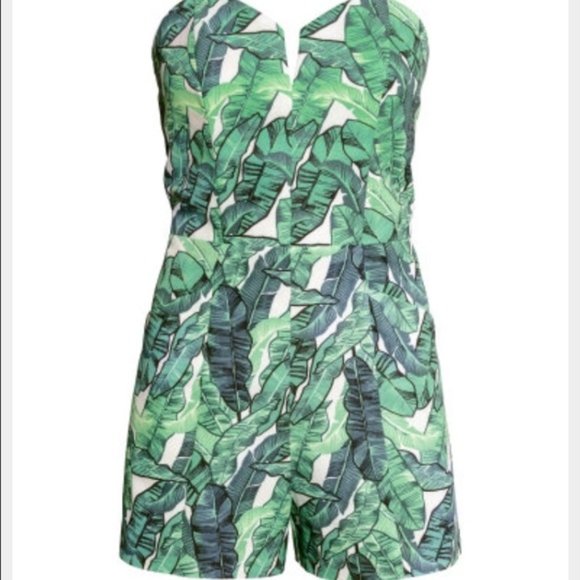 COPY - Strapless palm leaf jumpsuit (White/Green) - Picture 4 of 4